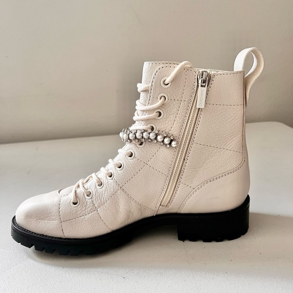 Worn Once Jimmy Choo Calf Skin Crystal Embellished Cruz Combat Boots White Sz 37 - Picture 8 of 12